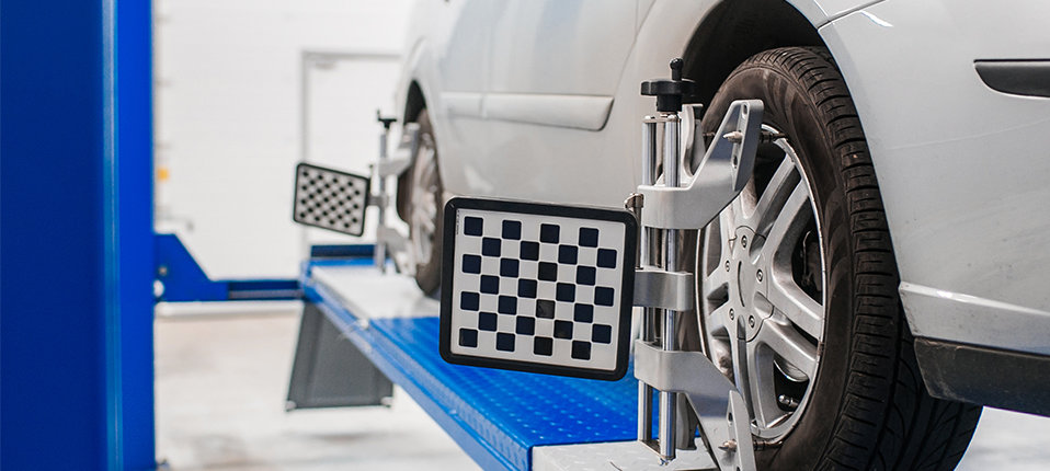 A vehicle having its wheels aligned - Wheel Alignment Edmonton